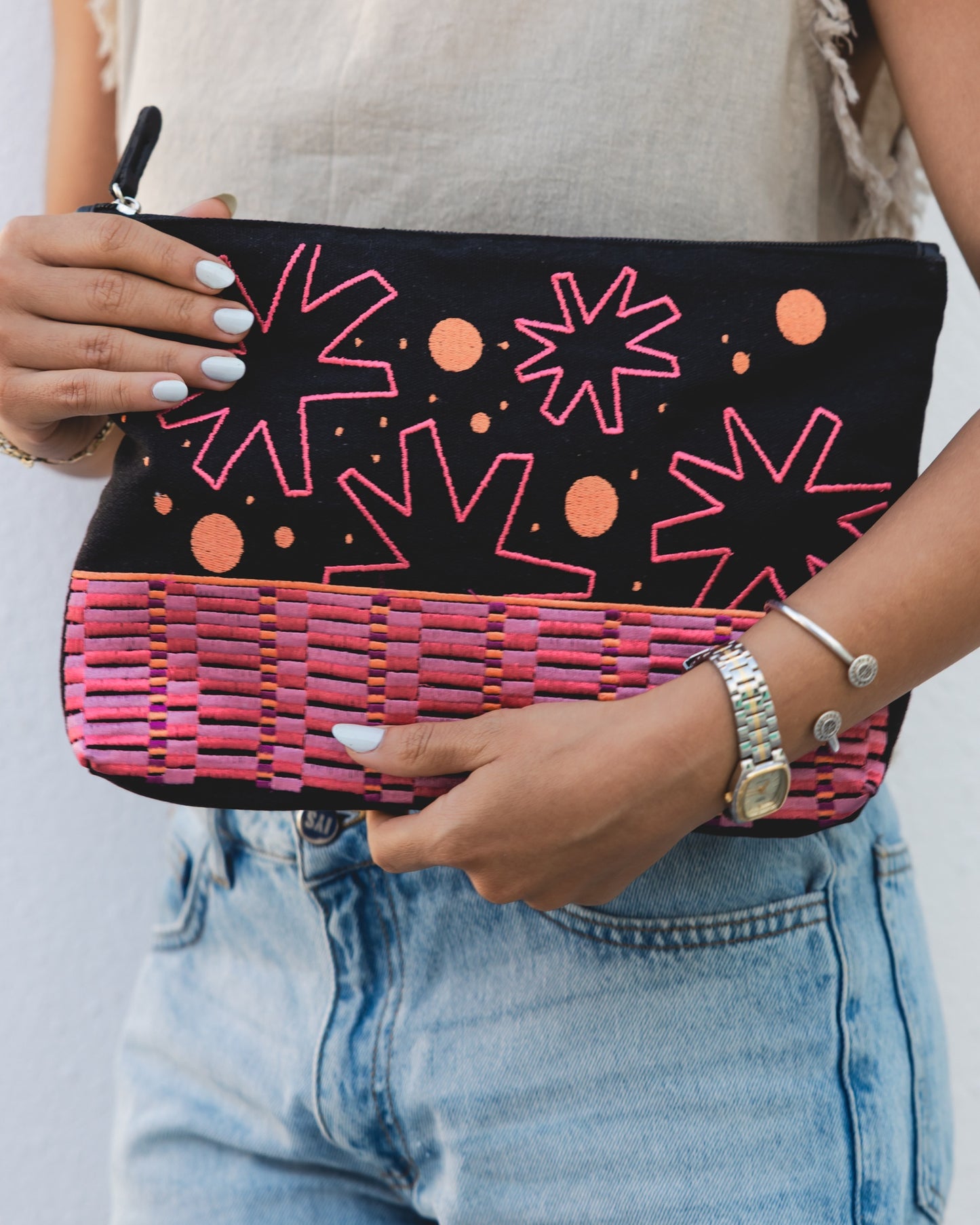 Confetti Party Embroidered Pouch