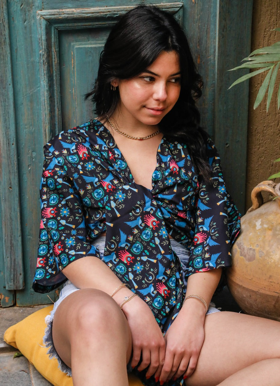 Kimono Top Black And Blue