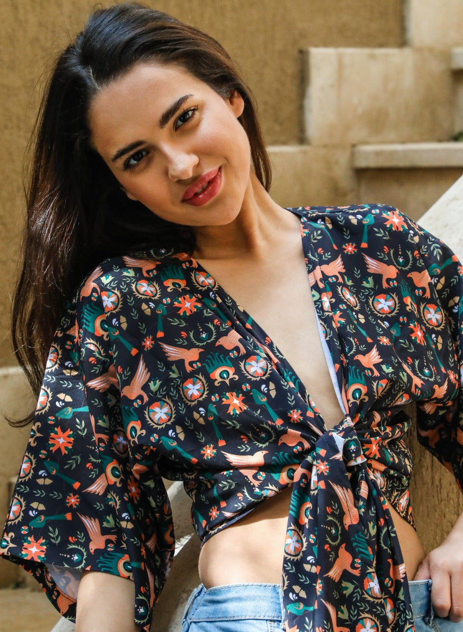 Kimono Top Negro y Naranja