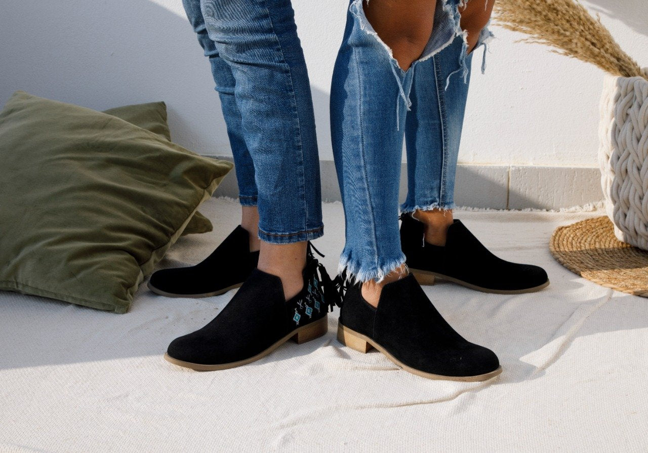Bottines d'inspiration amazighe Noir x Bleu clair