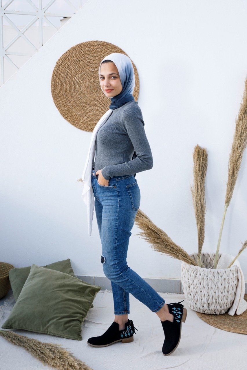Bottines d'inspiration amazighe Noir x Bleu clair