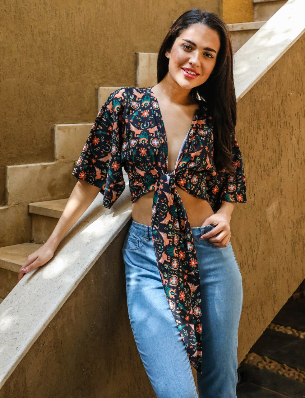 Kimono Top Negro y Naranja