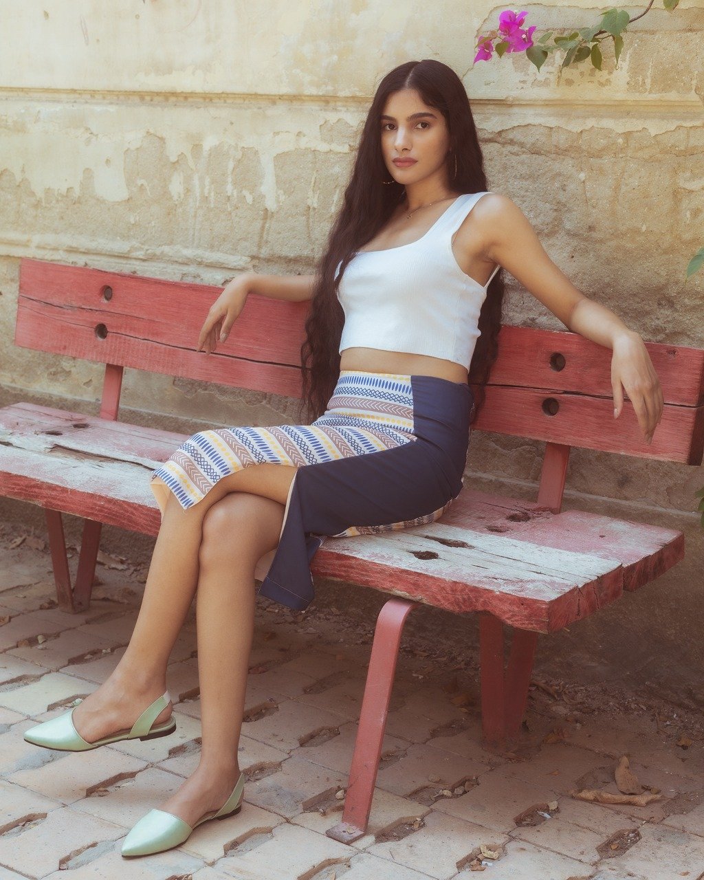 Falda Boho con Abertura Lateral Azul Marino