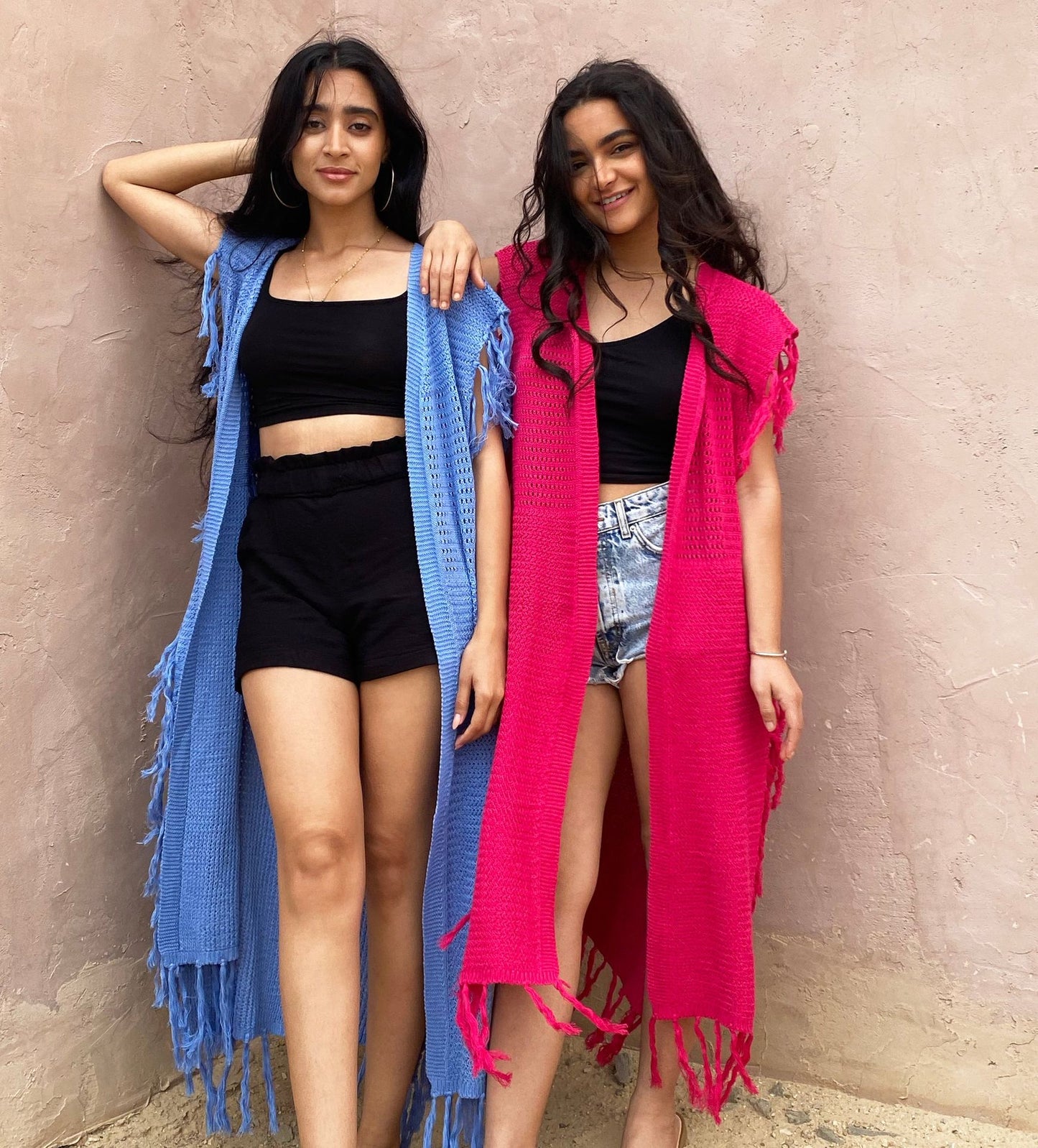 Camilia Fringe Long Vest Fuschia