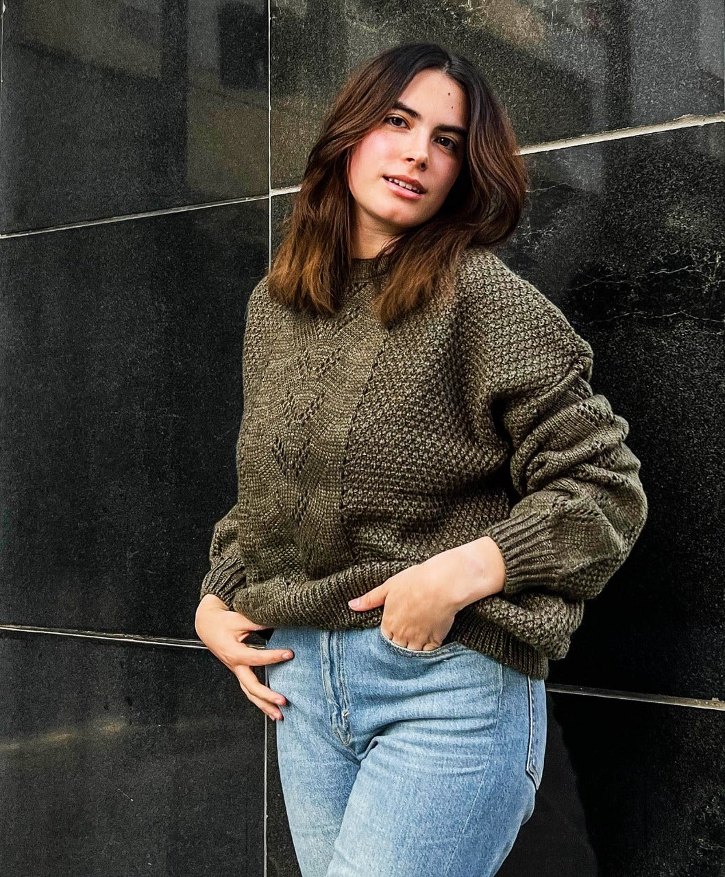 Pull en maille pointelle olive