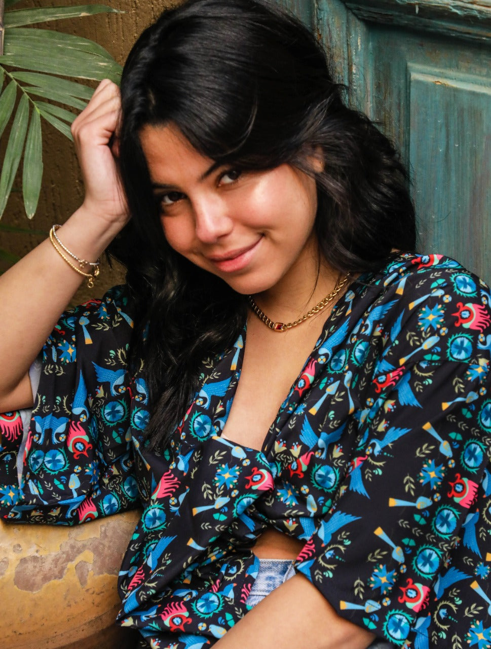 Kimono Top Black And Blue