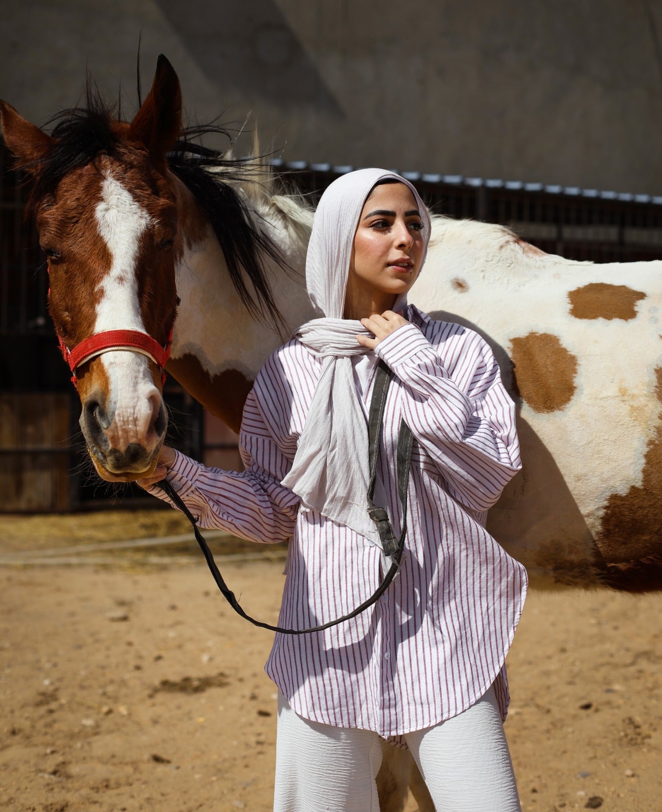 Camicia a righe in lino oversize rossa