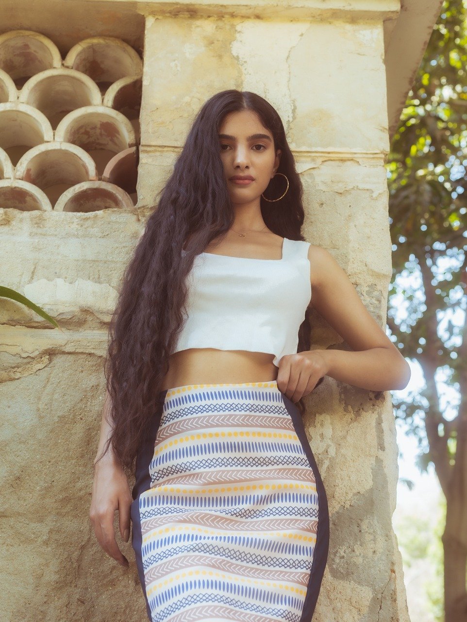 Falda Boho con Abertura Lateral Azul Marino