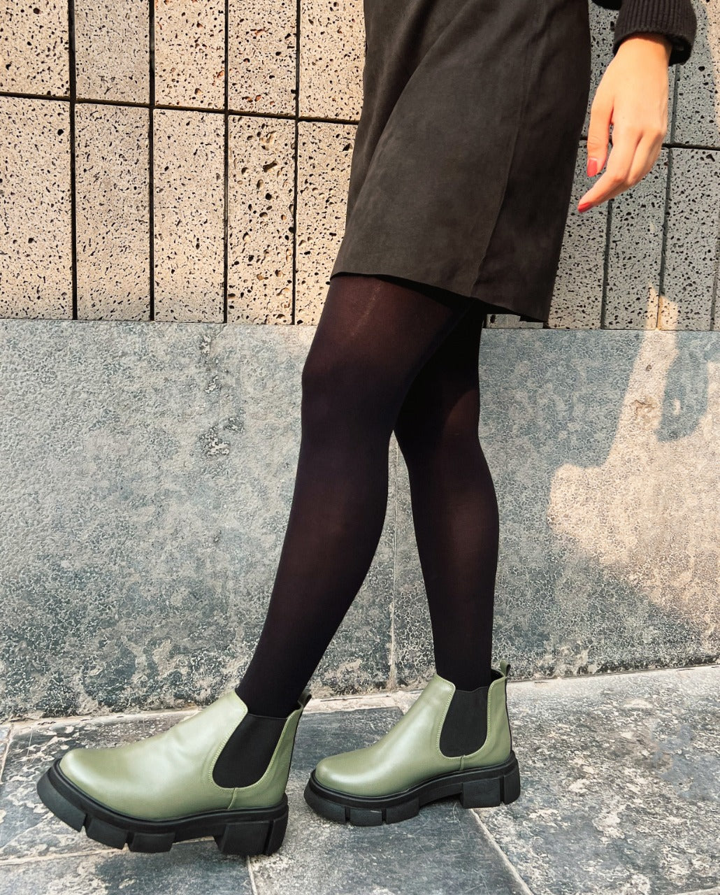 Botas Chelsea de piel gruesa color oliva