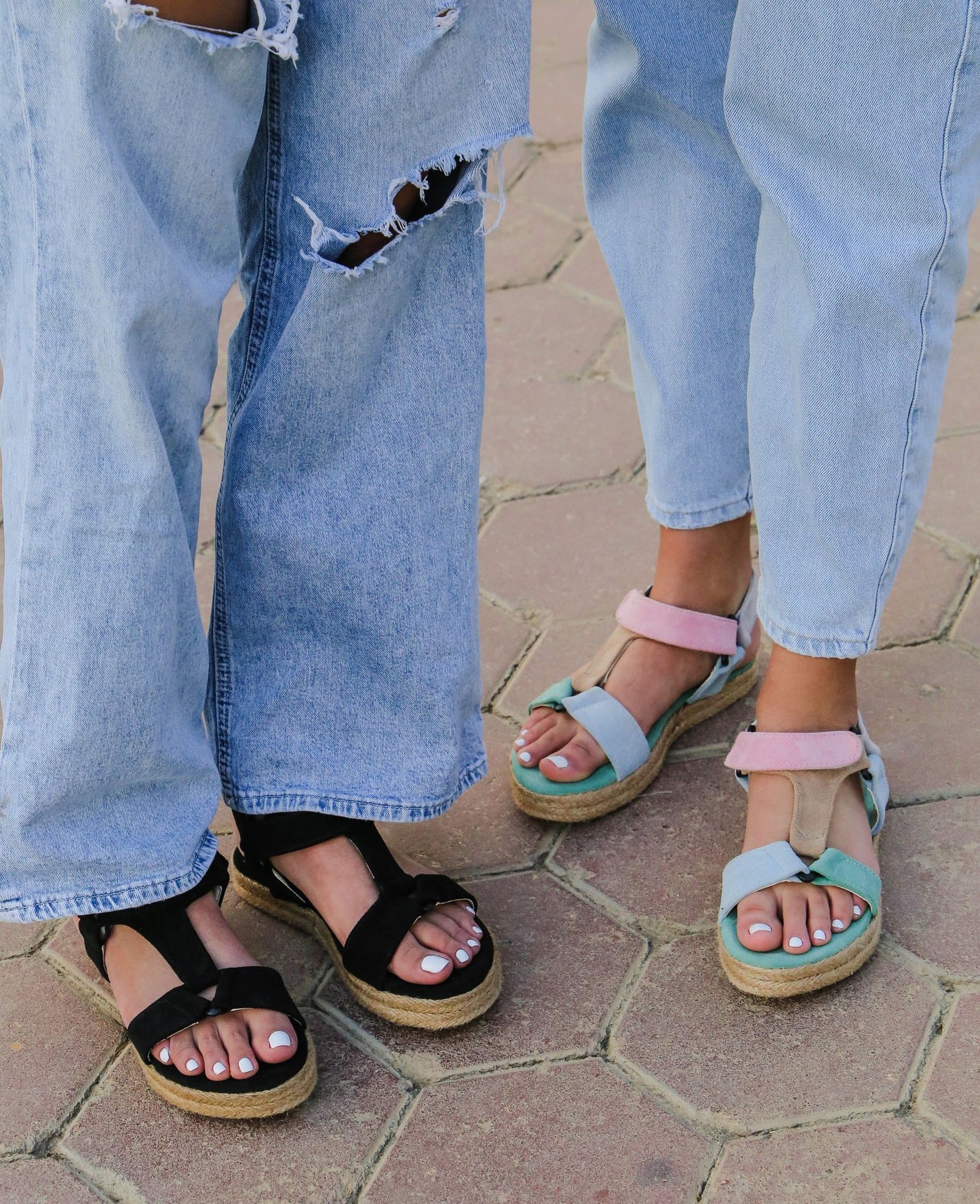 Suede Sandálias Multicoloridas Hortelã