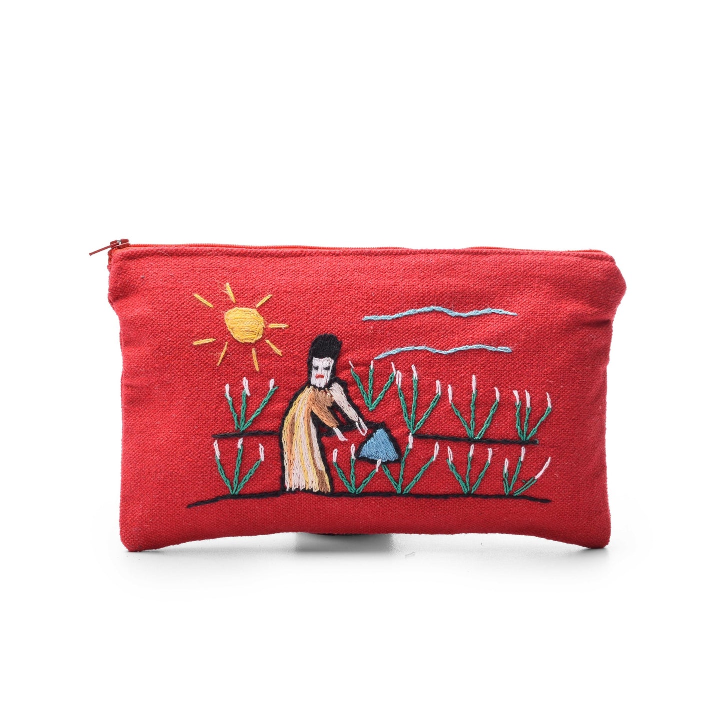 Estuche de Lápices Bordado a Mano (25×15 cm) (Rojo)