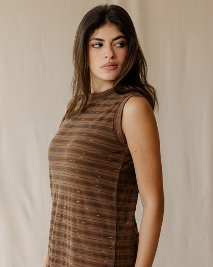 Brown Ribbed Stripe Dress
