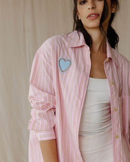 Camisa a Rayas con Corazones Rosa