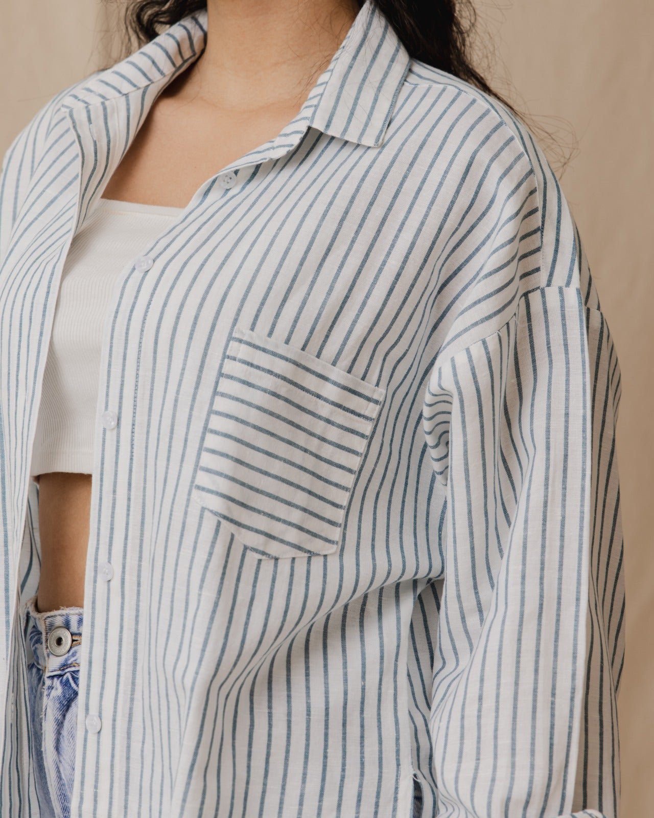 Linho Oversized Camisa Despojada Azul