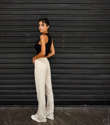 Pantalon côtelé évasé Beige