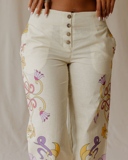 Sunlit Petal Muse Linen Pants