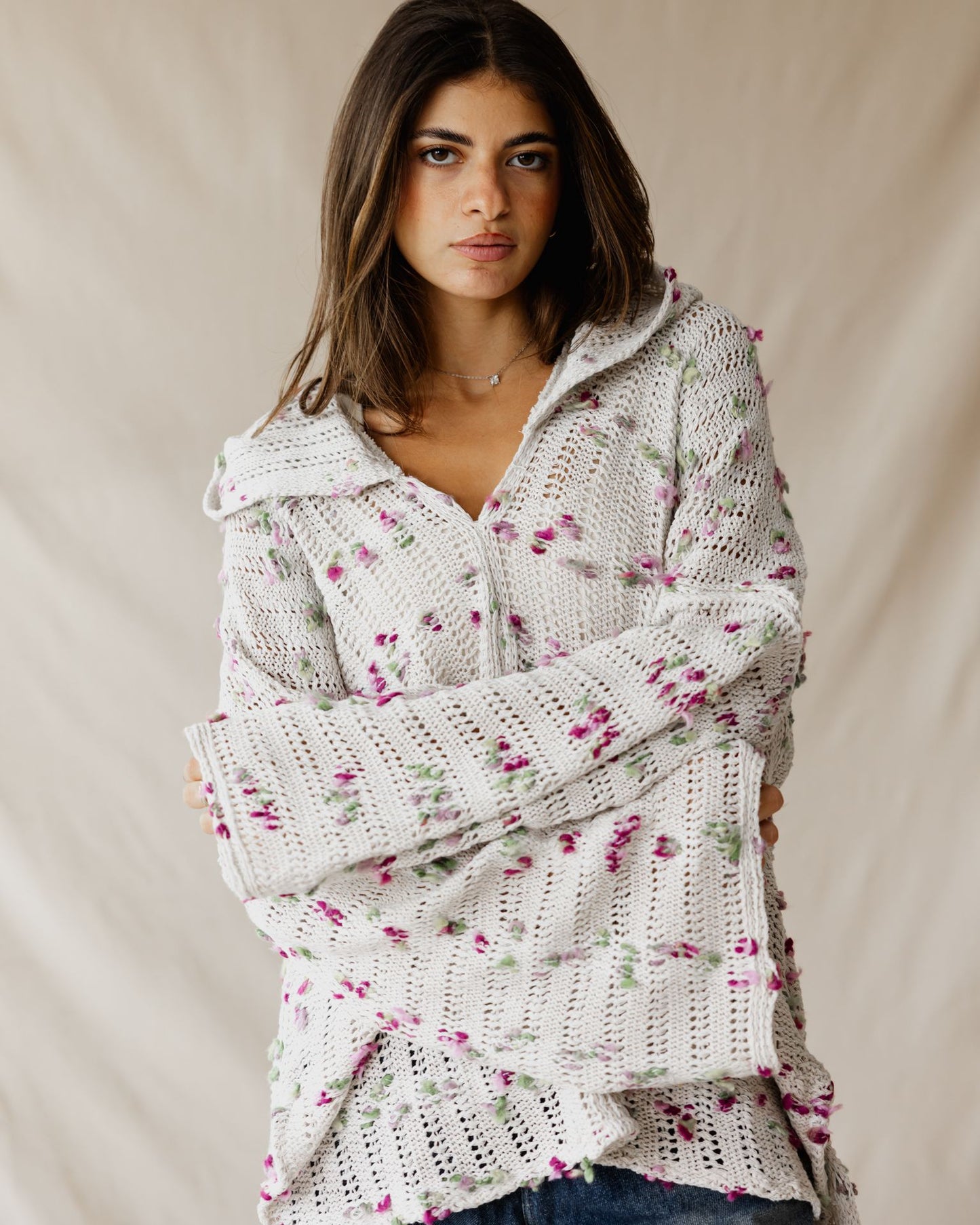 Cream Speckle Tricot Hoodie