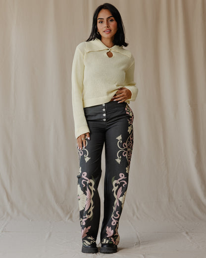 Midnight Petal Muse Linen Pants