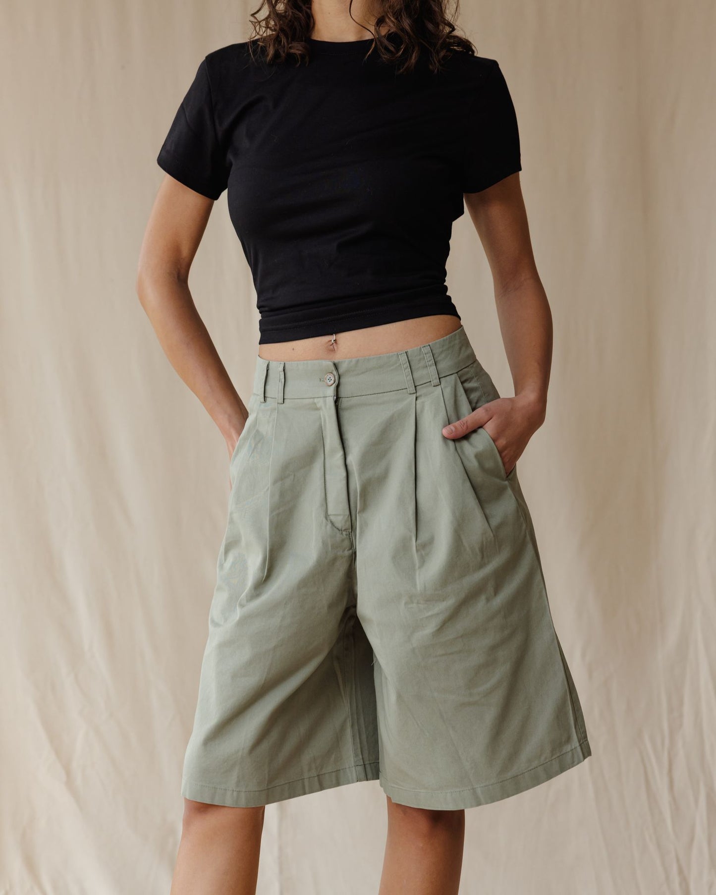 The Pleat Olive Shorts