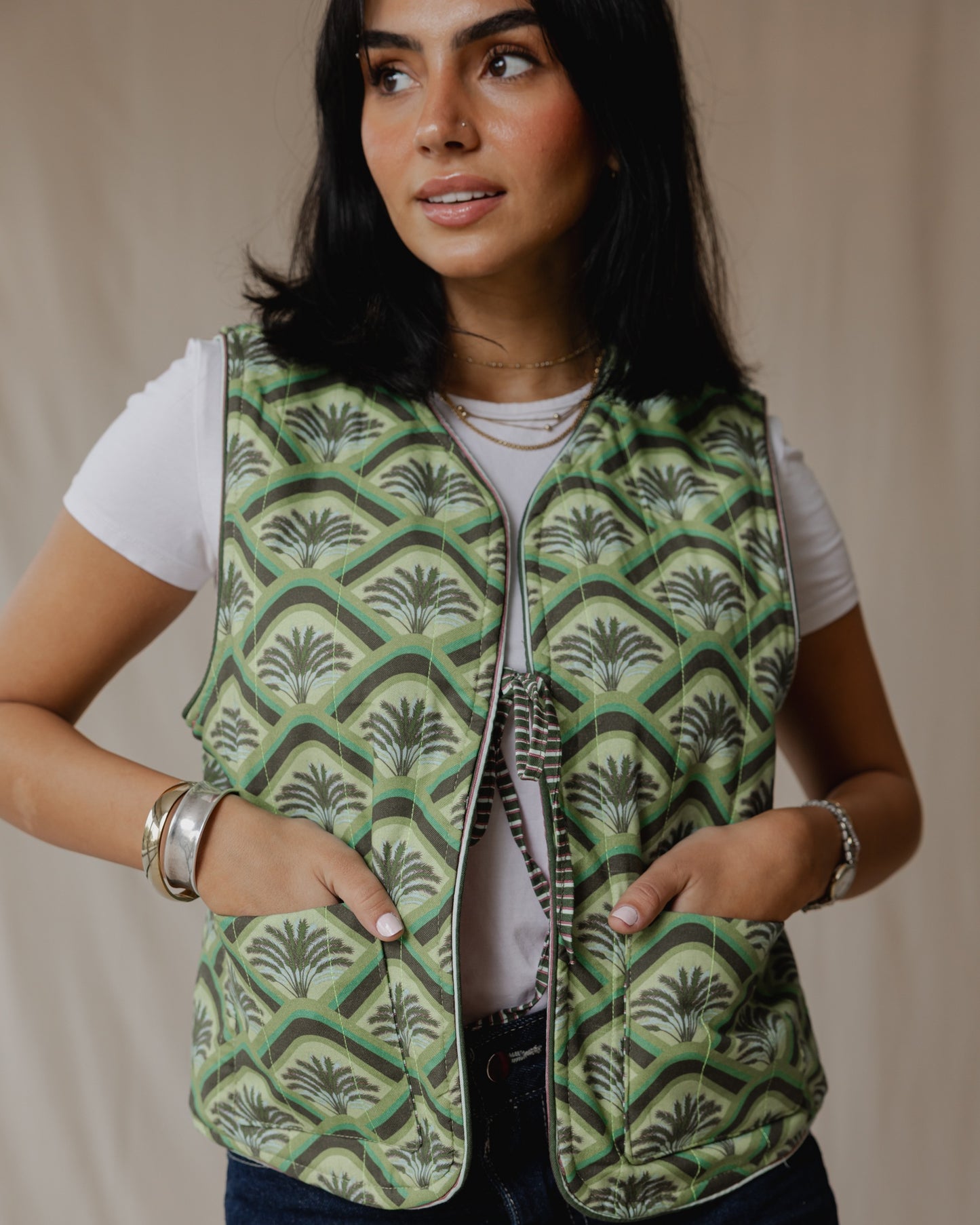 Flip & Bloom Reversible Vest in Green/Pink