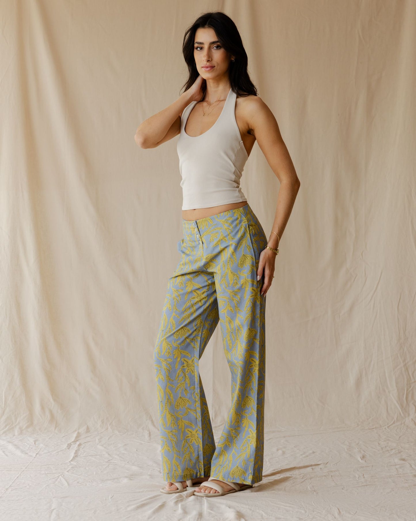 Garden Of Blue Linen Pants