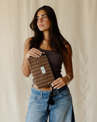 Brown Striped Clutch