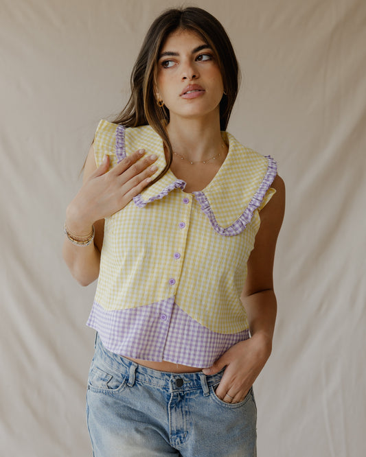 Camisola amarela pastel piquenique