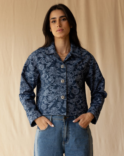 Blue Floral Jacquard Jacket