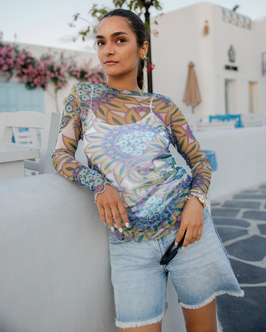 Boho Mesh Top in Blue