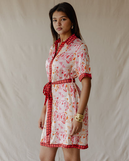 Queen of Hearts Satin Shirt Dress