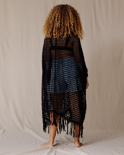 Trico Fransen Kimono Schwarz