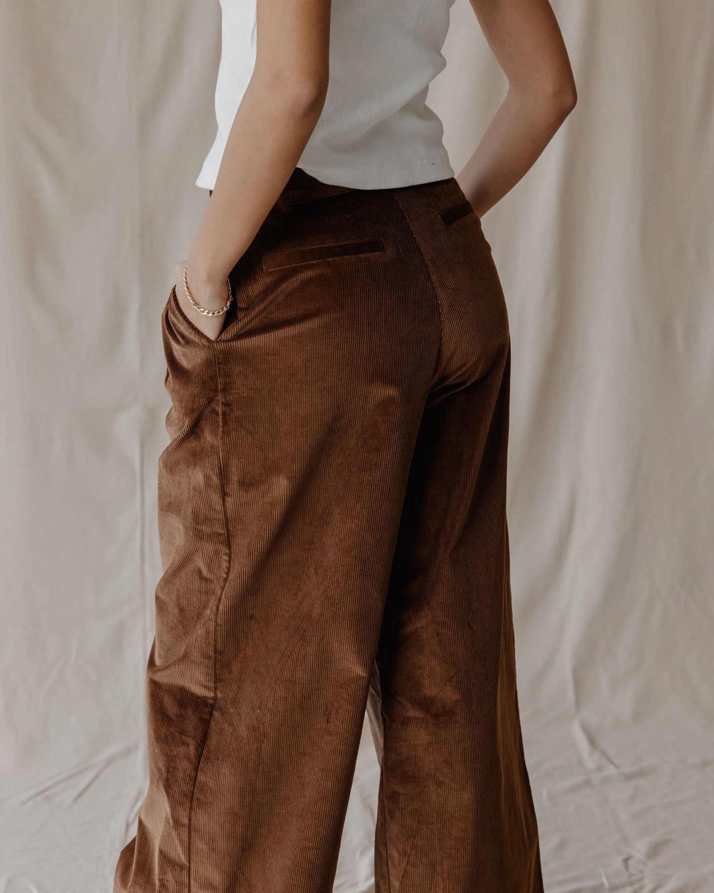 Pleated Cord Brown Pants