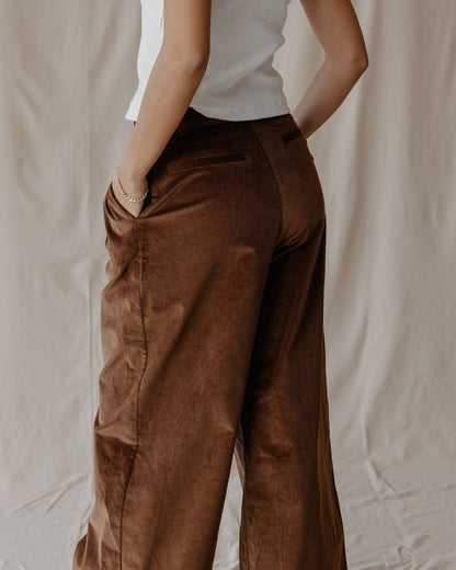 Pleated Cord Brown Pants