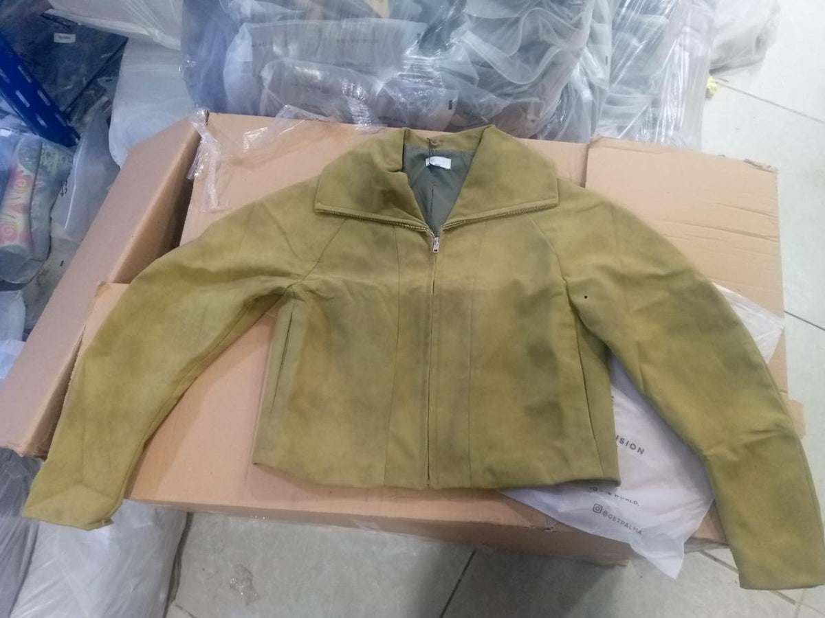 Olive Suede Zip-Up Jacket