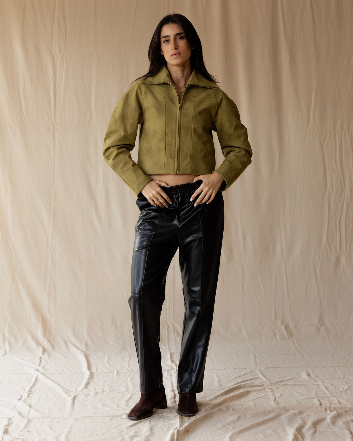 Olive Suede Zip-Up Jacket