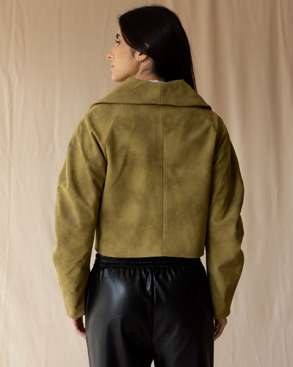 Olive Suede Zip-Up Jacket