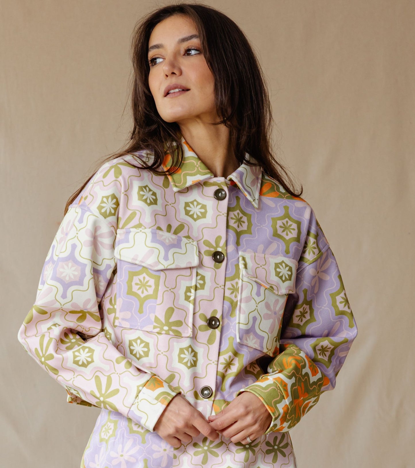 Jaqueta Cropped Mosaico Floral
