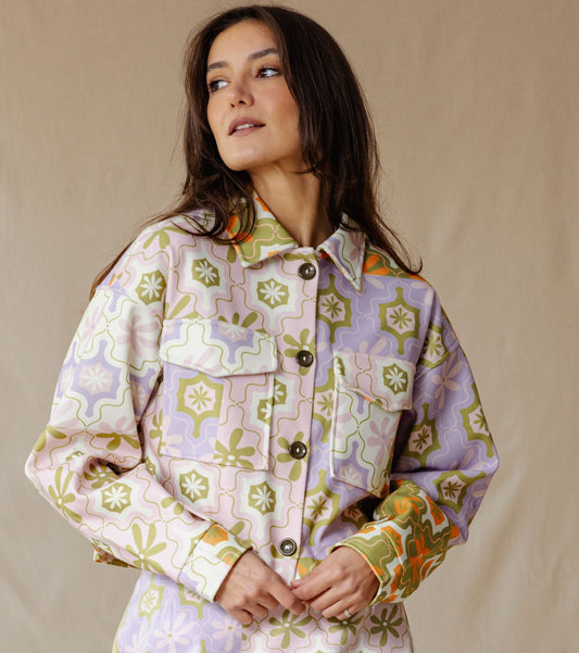 Jaqueta Cropped Mosaico Floral
