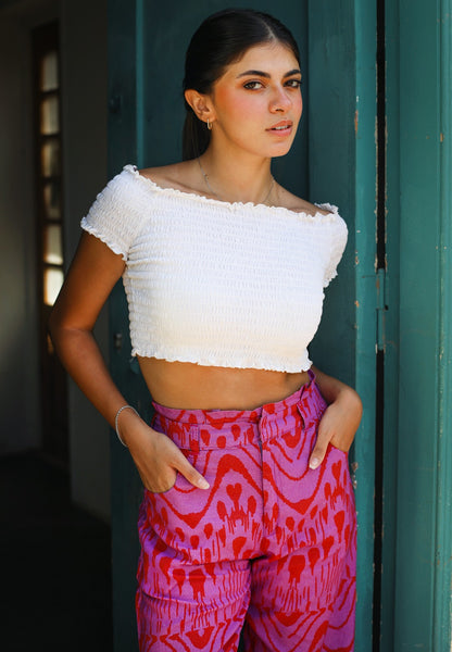 Ikat Linen Pants In Purple X Burgundy