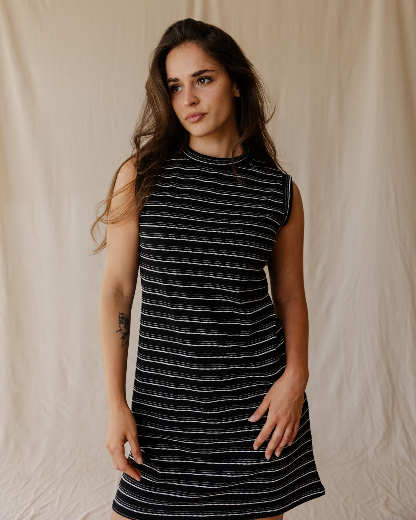 Black Ribbed Stripe Dress