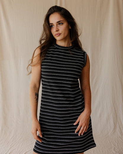 Black Ribbed Stripe Dress