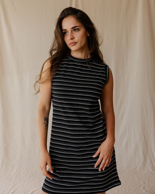 Black Ribbed Stripe Dress