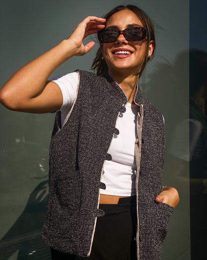 Greta Gilet Double Face Nero X Beige