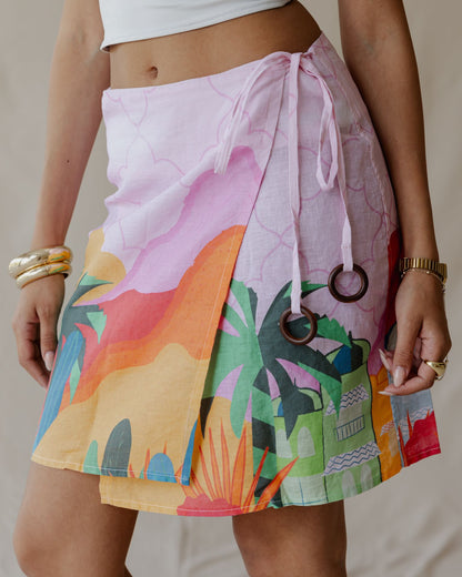 Pink Sunset Oasis Linen Skirt