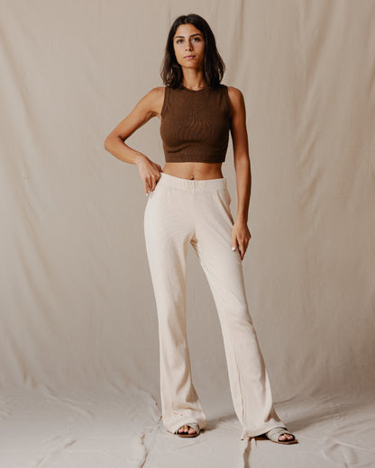 Pantalon côtelé évasé Beige