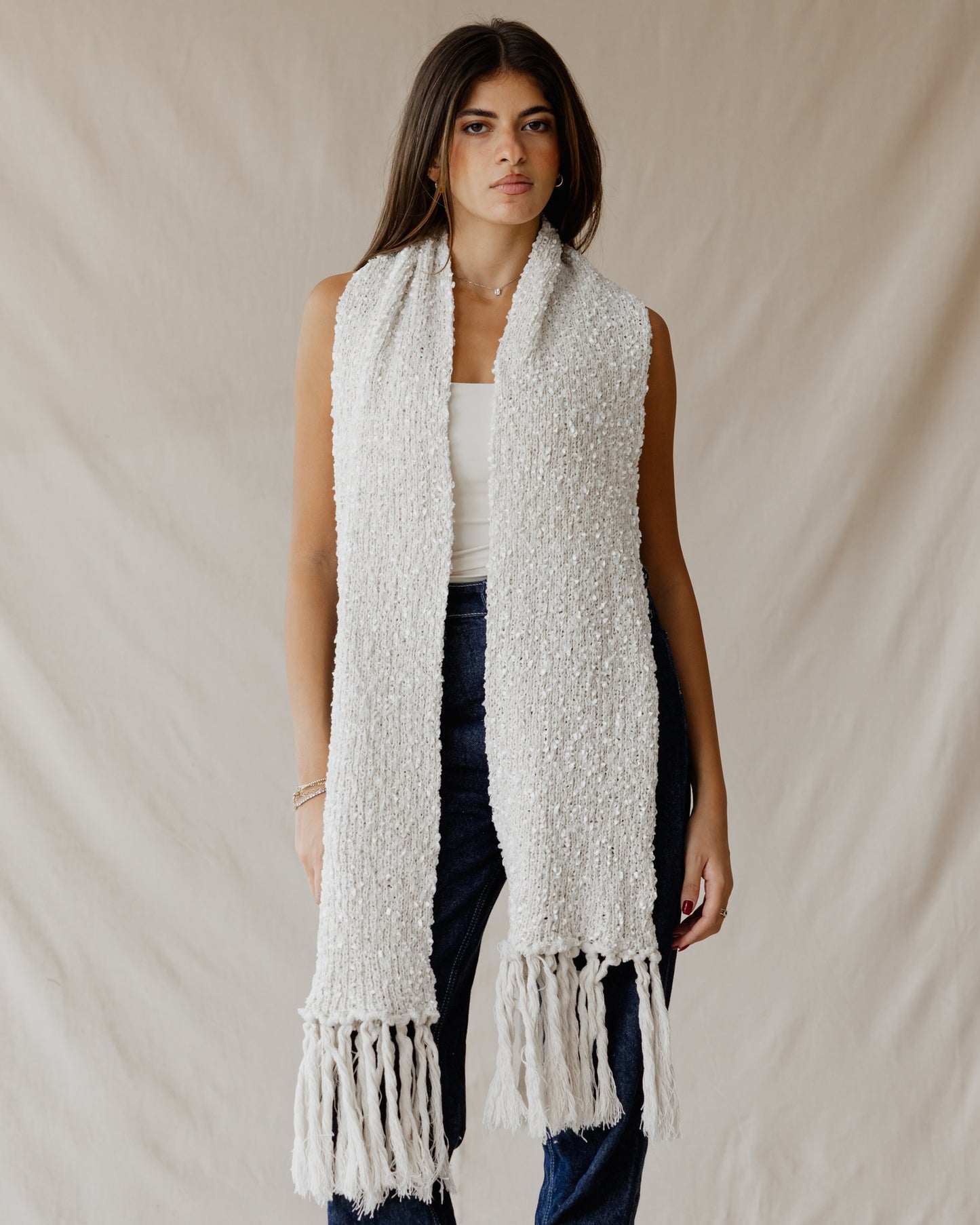 Bouclé Fringe Cream Scarf