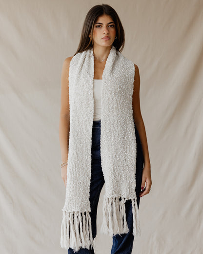 Bouclé Fringe Cream Scarf