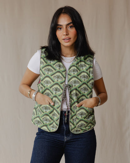 Flip & Bloom Reversible Vest in Green/Pink