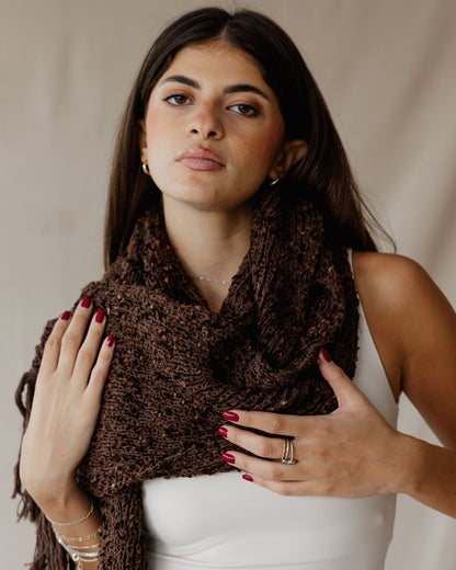 Bouclé Fringe Brown Scarf