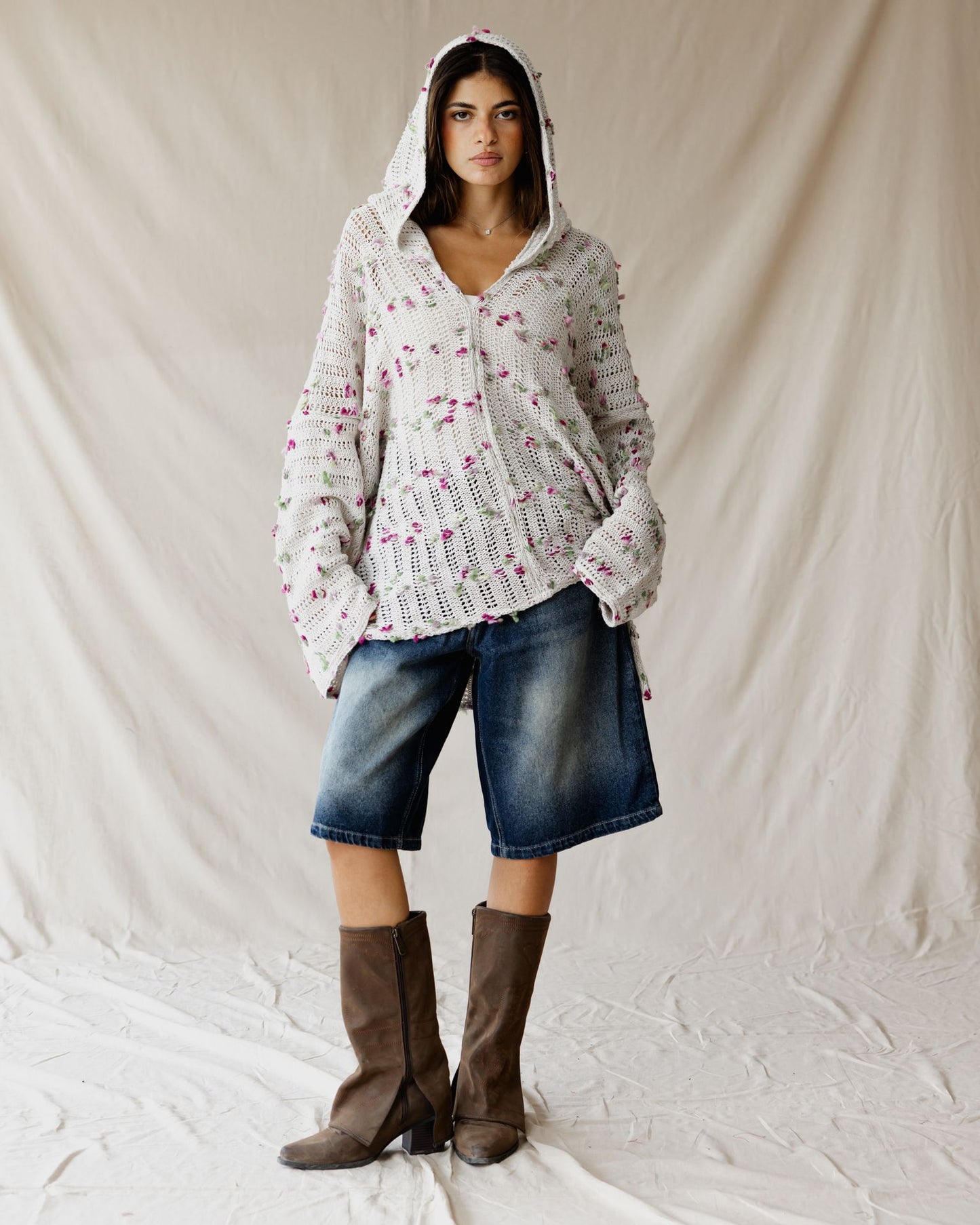 Cream Speckle Tricot Hoodie